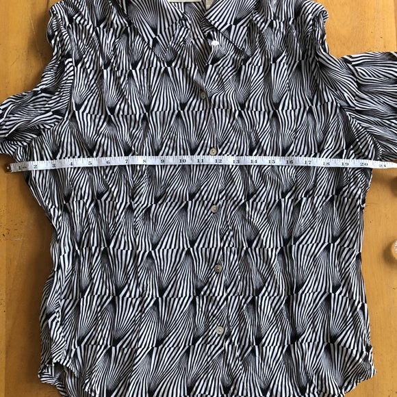 Vintage 90s 2000s Y2K Psychedelic Swirl Black and White Op Art Sexy Sheer Blouse - Picture 2 of 12